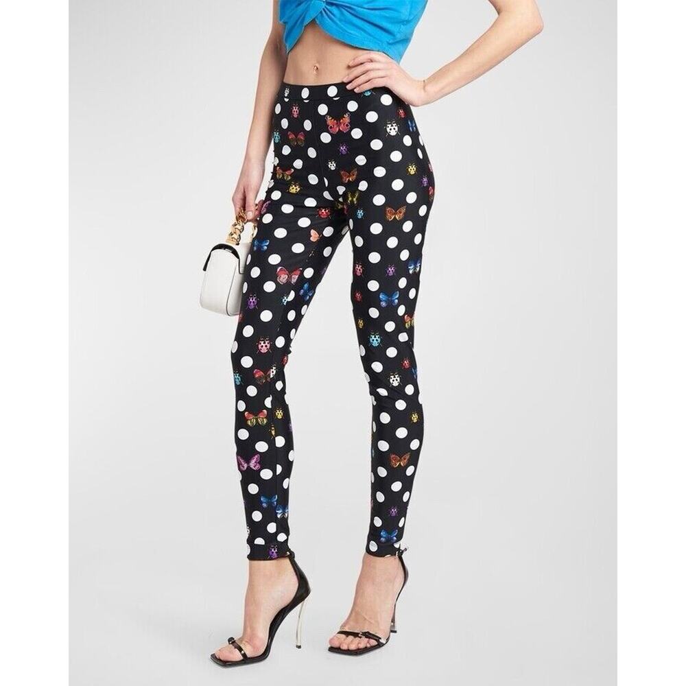 Versace X Dua Lipa Polka Dots Butterfly Print Leggings Black 40/ US 4 NWT $795